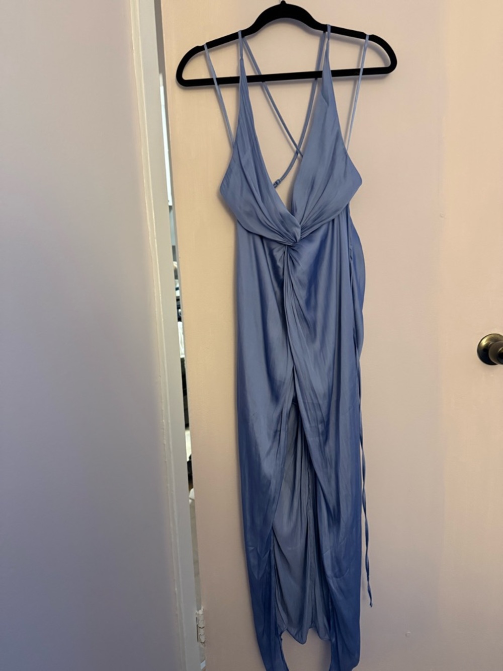 Periwinkle Goddess Twist-Front Maxi Dress